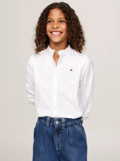 Topy I T-Shirty*Tommy Hilfiger Bluzka Z Kołnierzykiem Z Falbanką WHITE