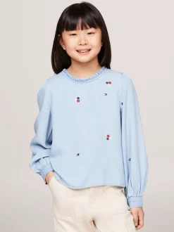 Topy I T-Shirty*Tommy Hilfiger Bluzka Z Tkaniny Chambray Z Kwiatowym Wzorem DENIM MEDIUM