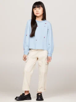 Topy I T-Shirty*Tommy Hilfiger Bluzka Z Tkaniny Chambray Z Kwiatowym Wzorem DENIM MEDIUM