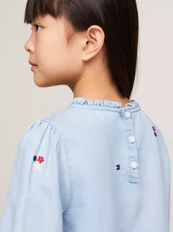 Topy I T-Shirty*Tommy Hilfiger Bluzka Z Tkaniny Chambray Z Kwiatowym Wzorem DENIM MEDIUM