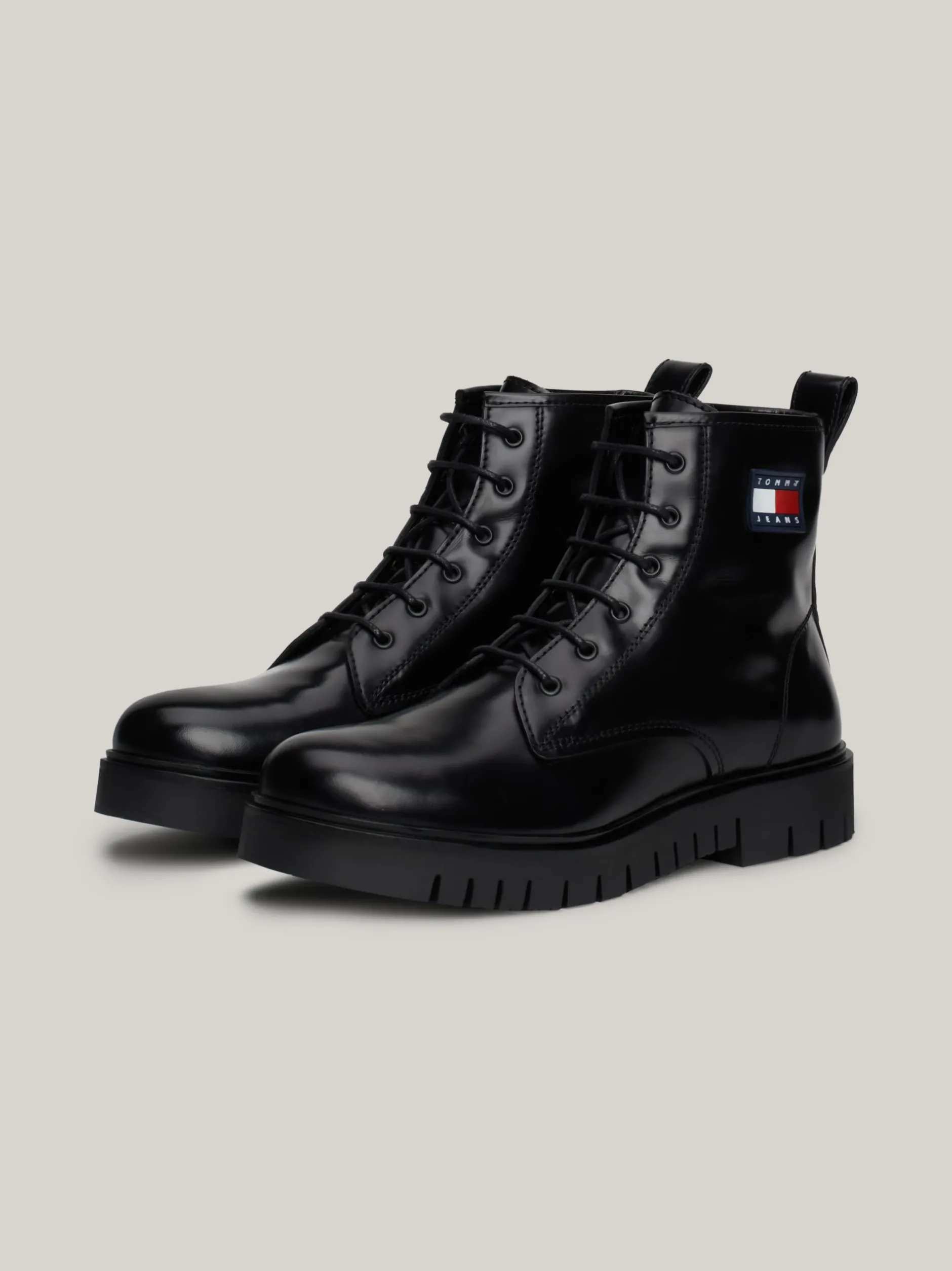 Sznurowane Botki|Botki*Tommy Hilfiger Botki Z Lakierowanej Skóry Z Protektorem BLACK