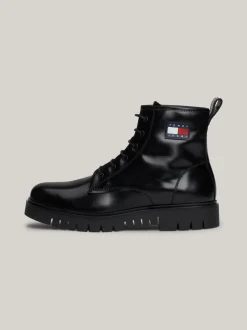 Sznurowane Botki|Botki*Tommy Hilfiger Botki Z Lakierowanej Skóry Z Protektorem BLACK