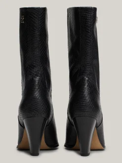 Botki*Tommy Hilfiger Buty Ze Skóry Z Wytłaczanym Wężowym Wzorem BLACK PYTHON
