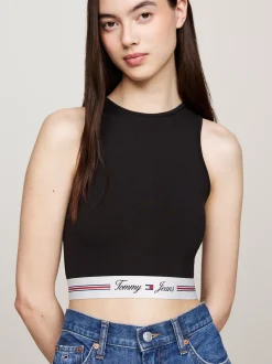 T-Shirty*Tommy Hilfiger Crop Top Z Wycięciem Z Tyłu BLACK