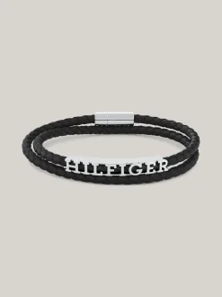 Biżuteria & Spinki Do Mankietów*Tommy Hilfiger Czarna Pleciona Bransoletka Ze Skóry BLACK