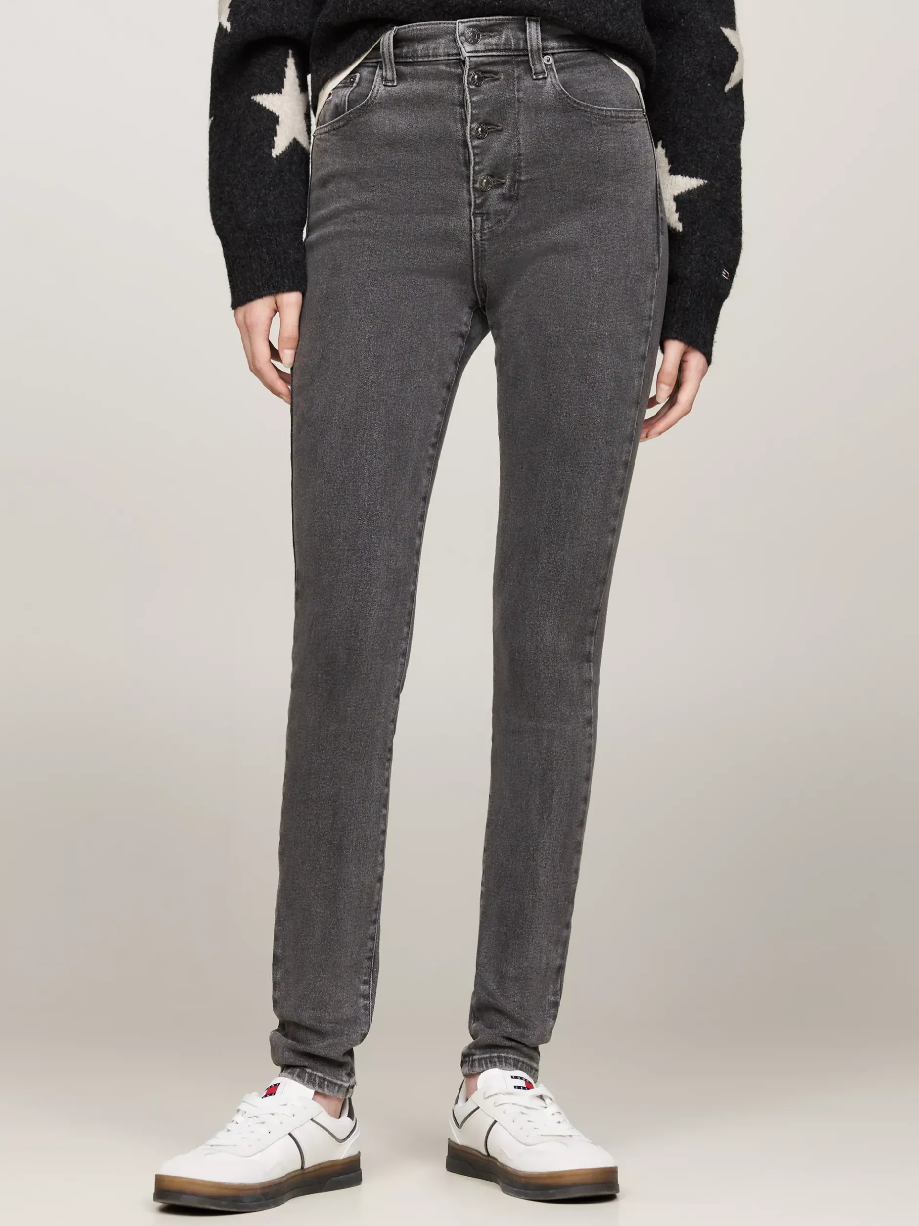 Jeansy*Tommy Hilfiger Czarne Obcisłe Jeansy Sylvia Z Wysokim Stanem DENIM BLACK