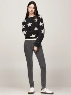 Jeansy*Tommy Hilfiger Czarne Obcisłe Jeansy Sylvia Z Wysokim Stanem DENIM BLACK