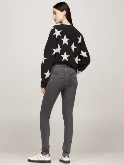 Jeansy*Tommy Hilfiger Czarne Obcisłe Jeansy Sylvia Z Wysokim Stanem DENIM BLACK