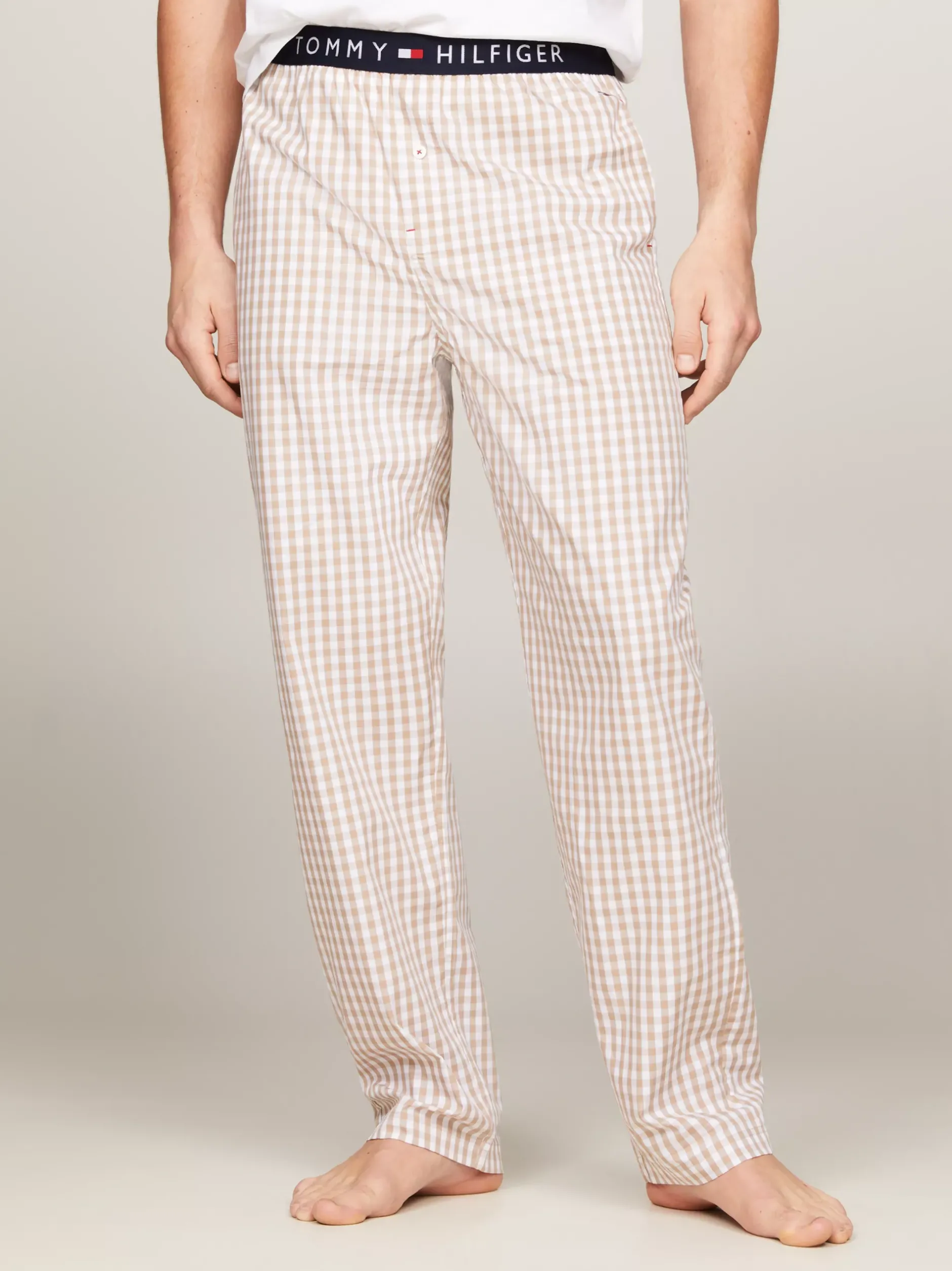 Piżamy*Tommy Hilfiger Dół Od Piżamy TH Original Z Logo GINGHAM BEIGE