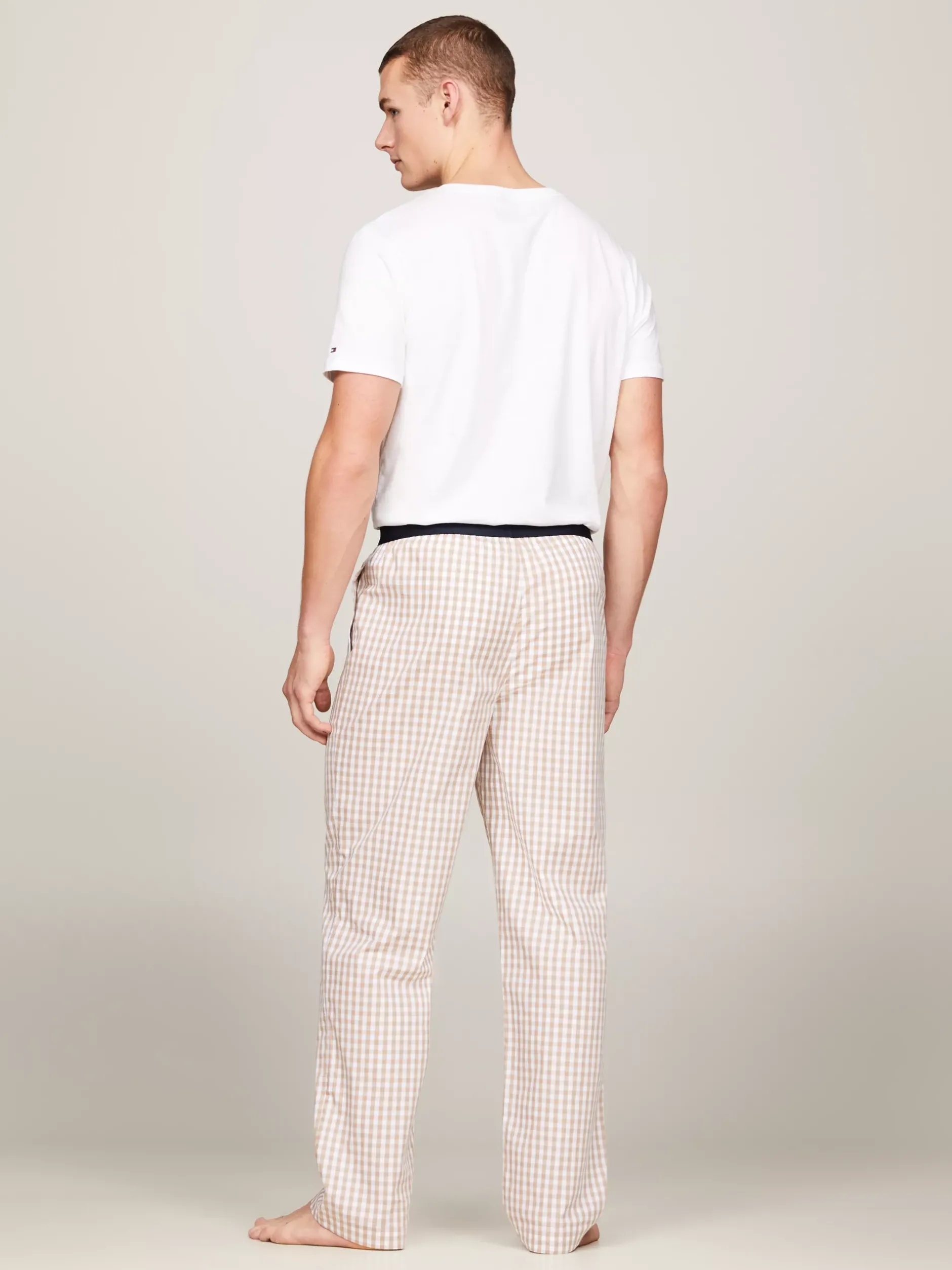 Piżamy*Tommy Hilfiger Dół Od Piżamy TH Original Z Logo GINGHAM BEIGE