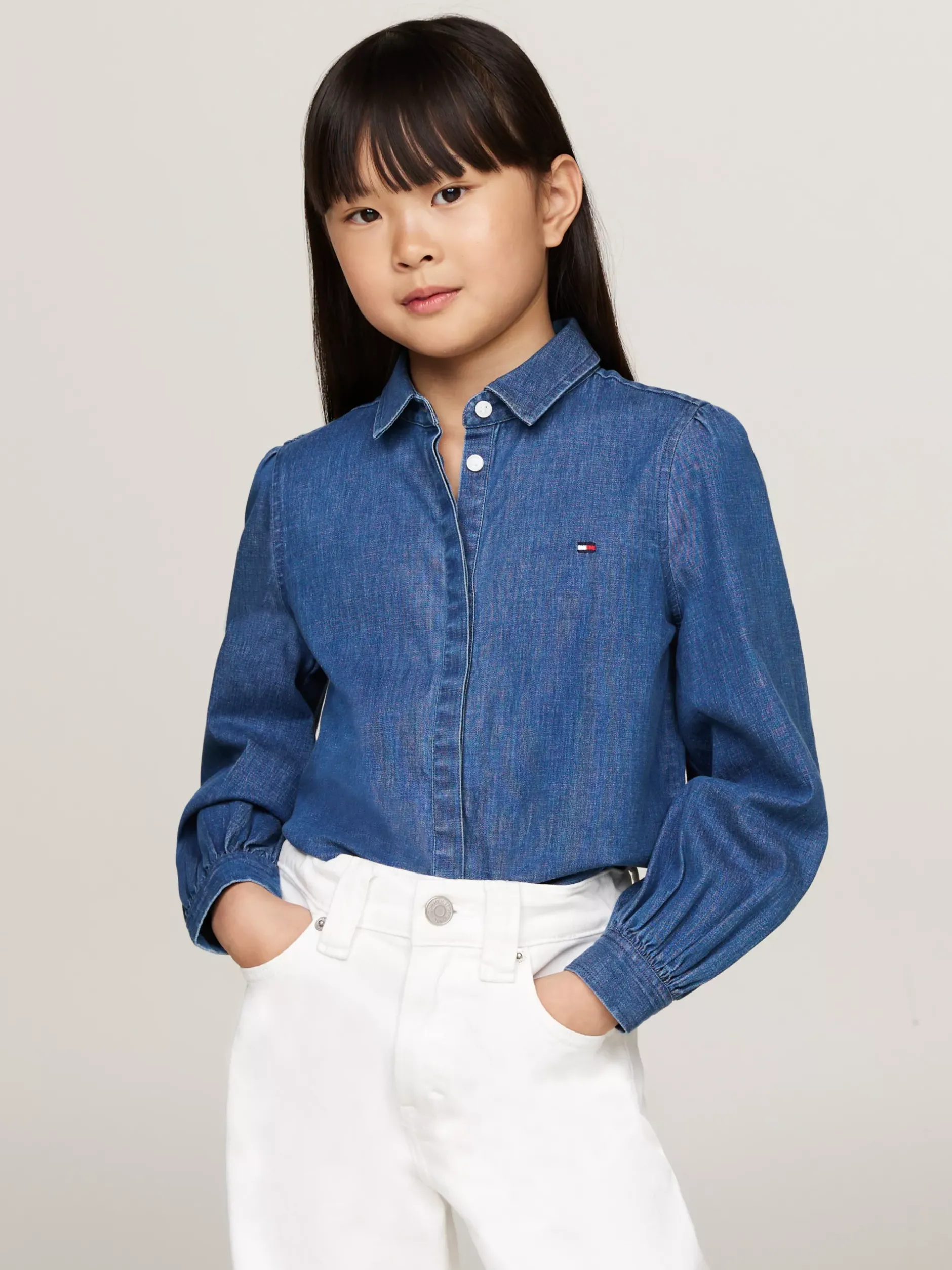Topy I T-Shirty*Tommy Hilfiger Denimowa Koszula Z Bufkami DARK DENIM
