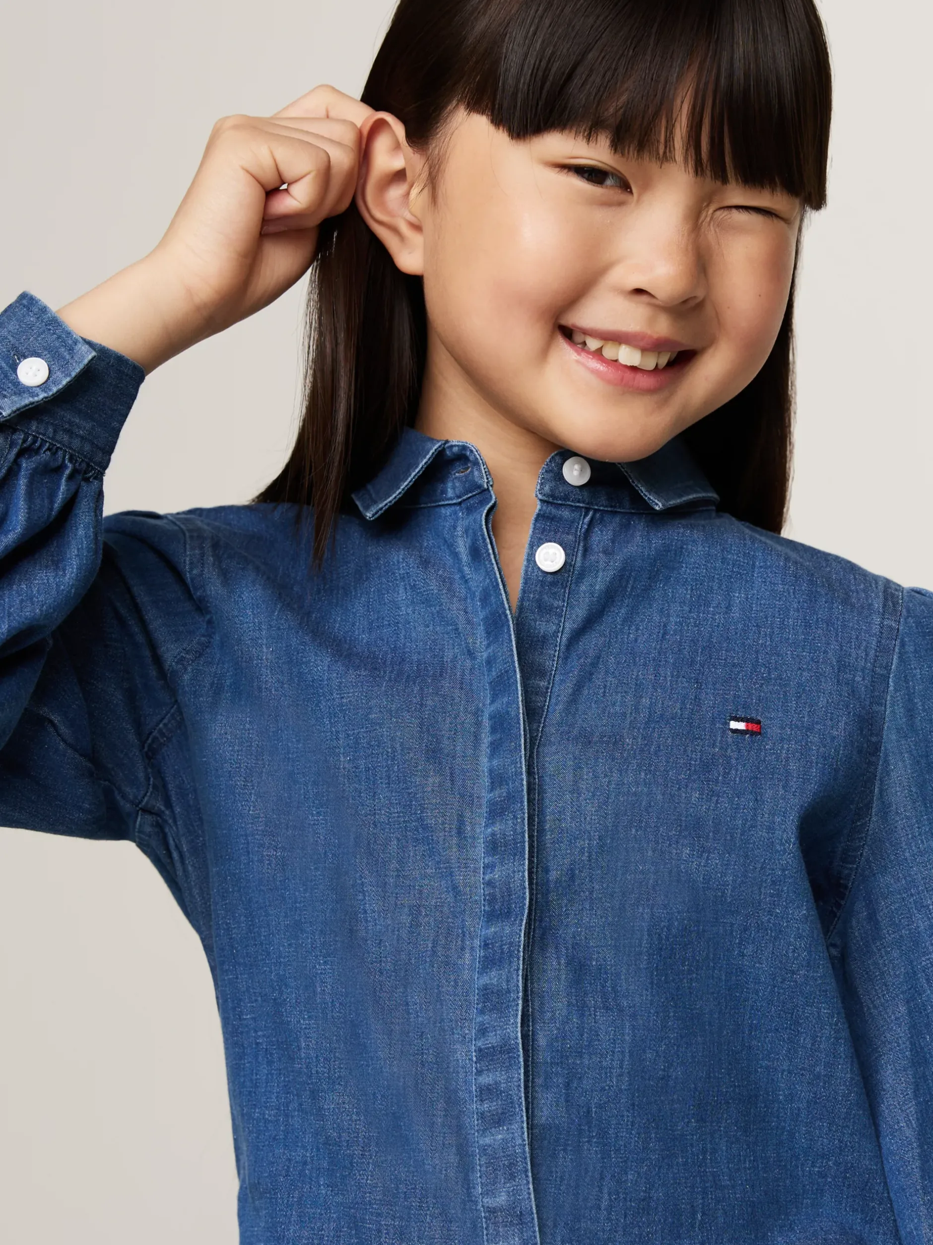 Topy I T-Shirty*Tommy Hilfiger Denimowa Koszula Z Bufkami DARK DENIM