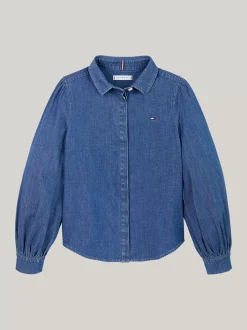 Topy I T-Shirty*Tommy Hilfiger Denimowa Koszula Z Bufkami DARK DENIM