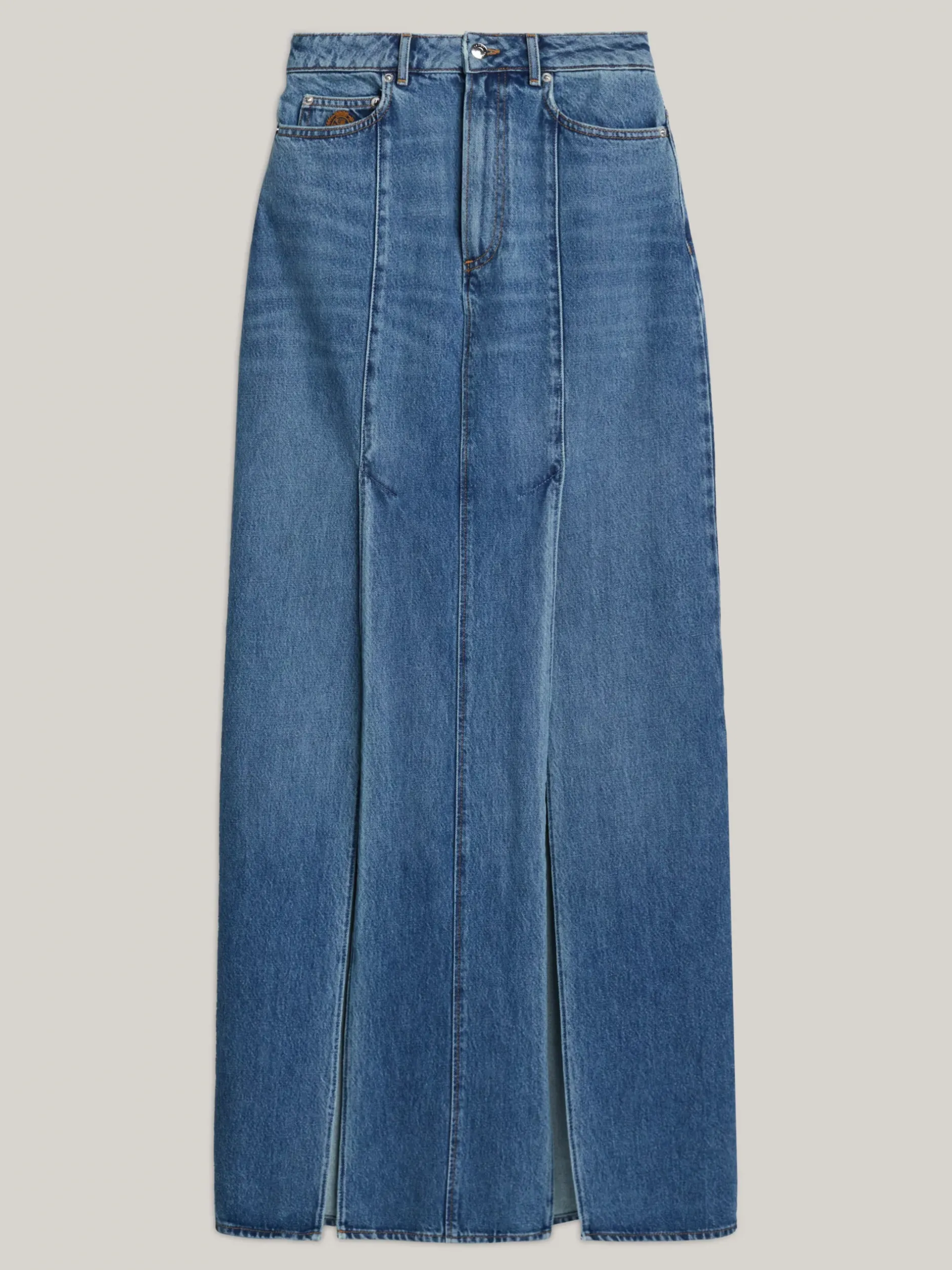 Spódnice*Tommy Hilfiger Denimowa Spódnica Midi Z Zakładkami WASHED BLUE