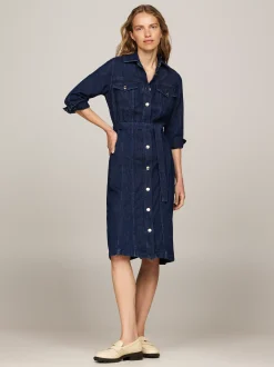 Sukienki*Tommy Hilfiger Denimowa Sukienka Midi Z Paskiem CLER