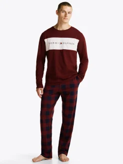 Stroje Kąpielowe*Tommy Hilfiger Dżersejowy Dół Od Piżamy TH Original BUFFALO CHECK DEEP ROUGE