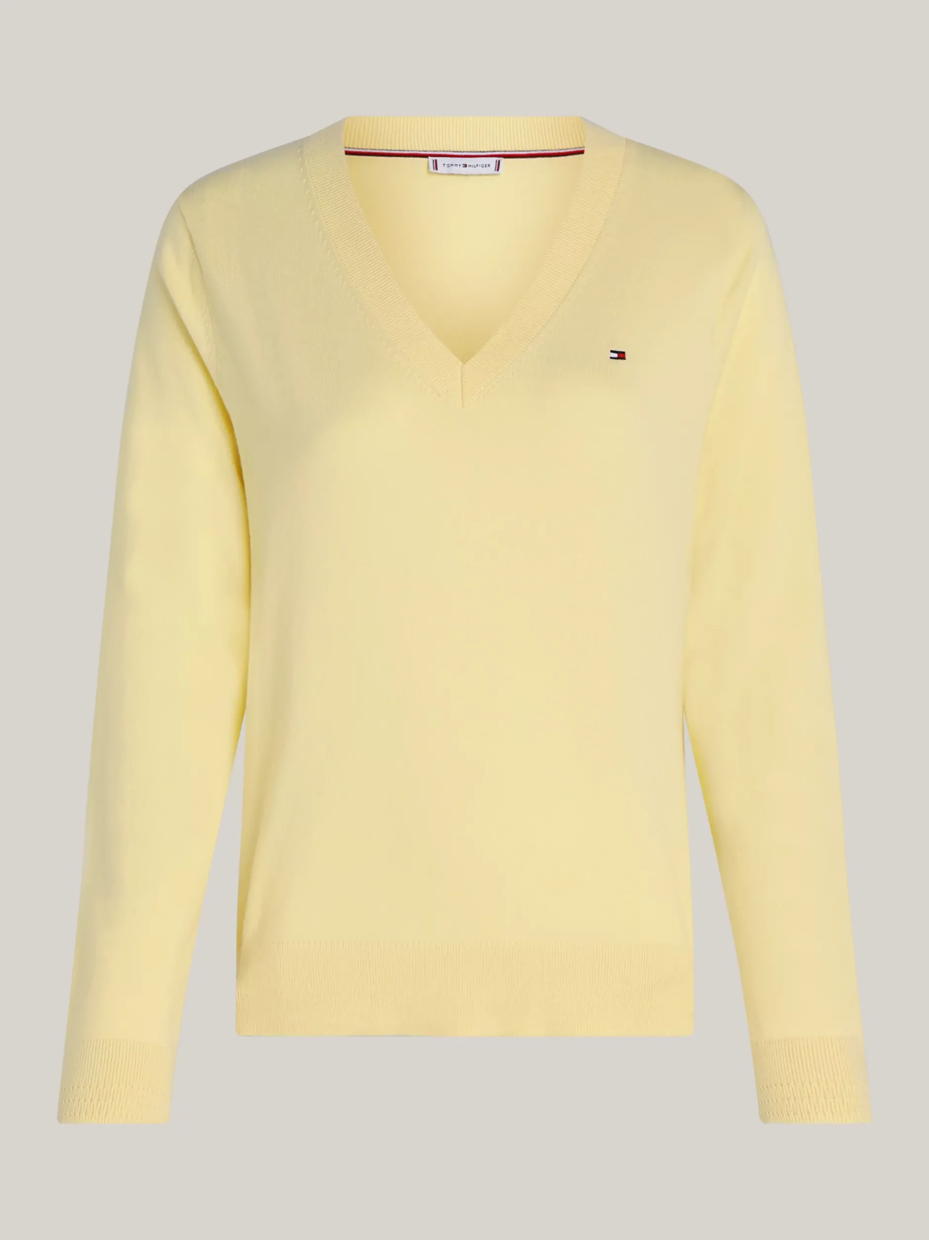 Swetry|Dzianina*Tommy Hilfiger Dżersejowy Sweter Z Dekoltem W Szpic LEMON ZEST