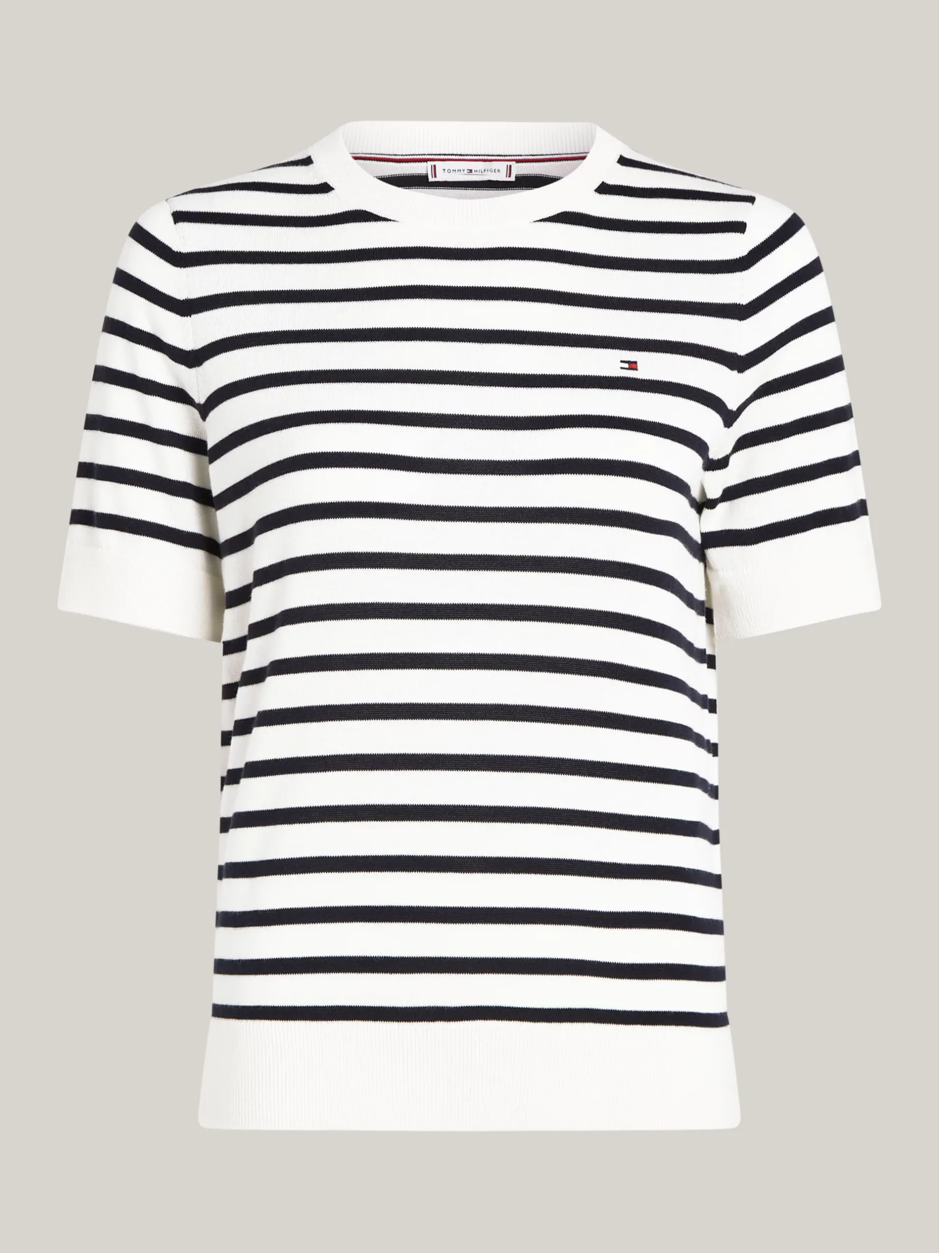 Swetry Z Okrągłym Dekoltem|Swetry*Tommy Hilfiger Dżersejowy Sweter Z Krótkim Rękawem I Flagą IVORY PETAL/ DESERT SKY STP