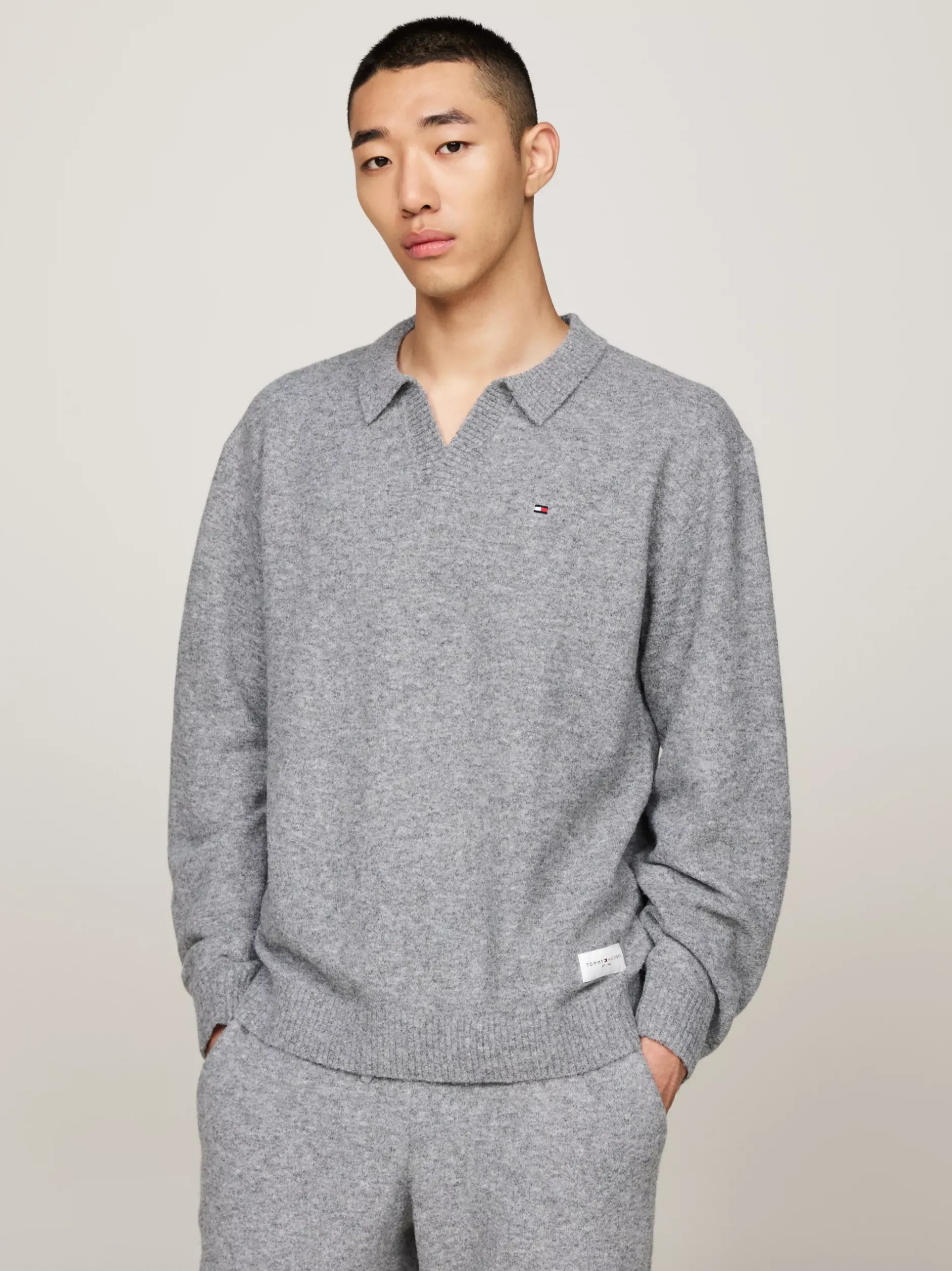 Stroje Domowe*Tommy Hilfiger Domowy Sweter TH Established Z Wełną MID GREY HT