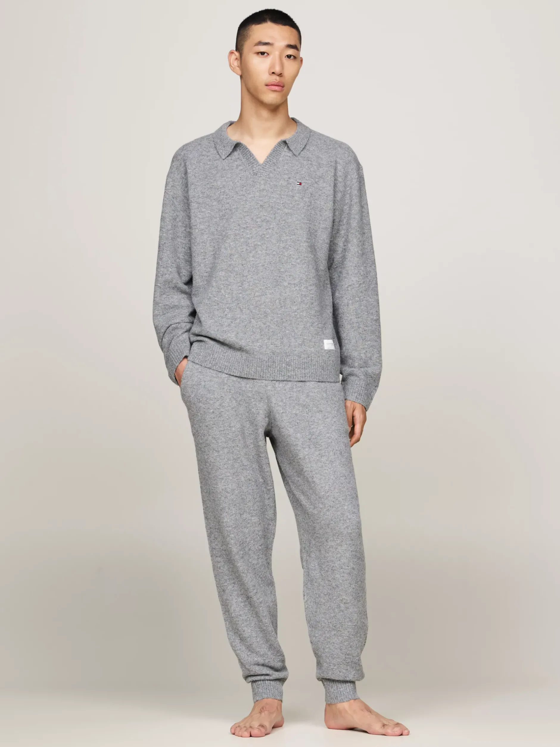 Stroje Domowe*Tommy Hilfiger Domowy Sweter TH Established Z Wełną MID GREY HT
