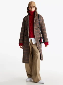 Kurtki & Płaszcze|Wełniane Płaszcze*Tommy Hilfiger Długi Płaszcz Dwurzędowy W Kratkę ORANGE CHECK