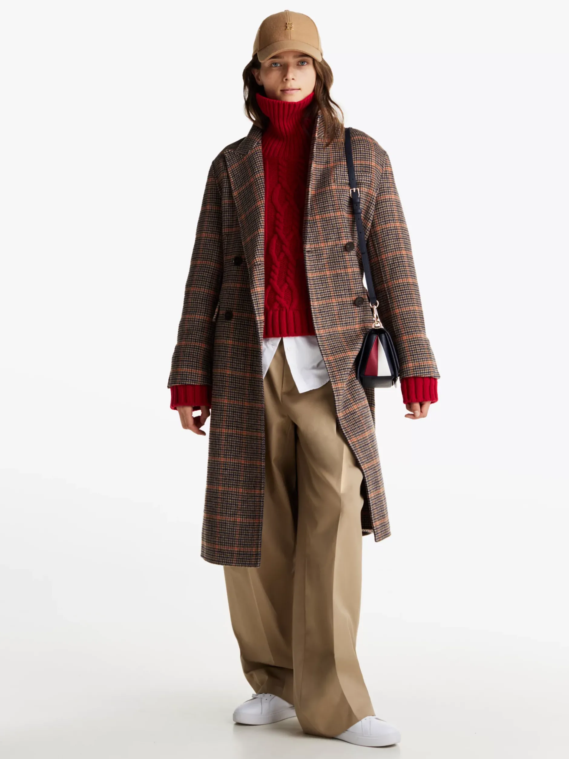 Kurtki & Płaszcze|Wełniane Płaszcze*Tommy Hilfiger Długi Płaszcz Dwurzędowy W Kratkę ORANGE CHECK