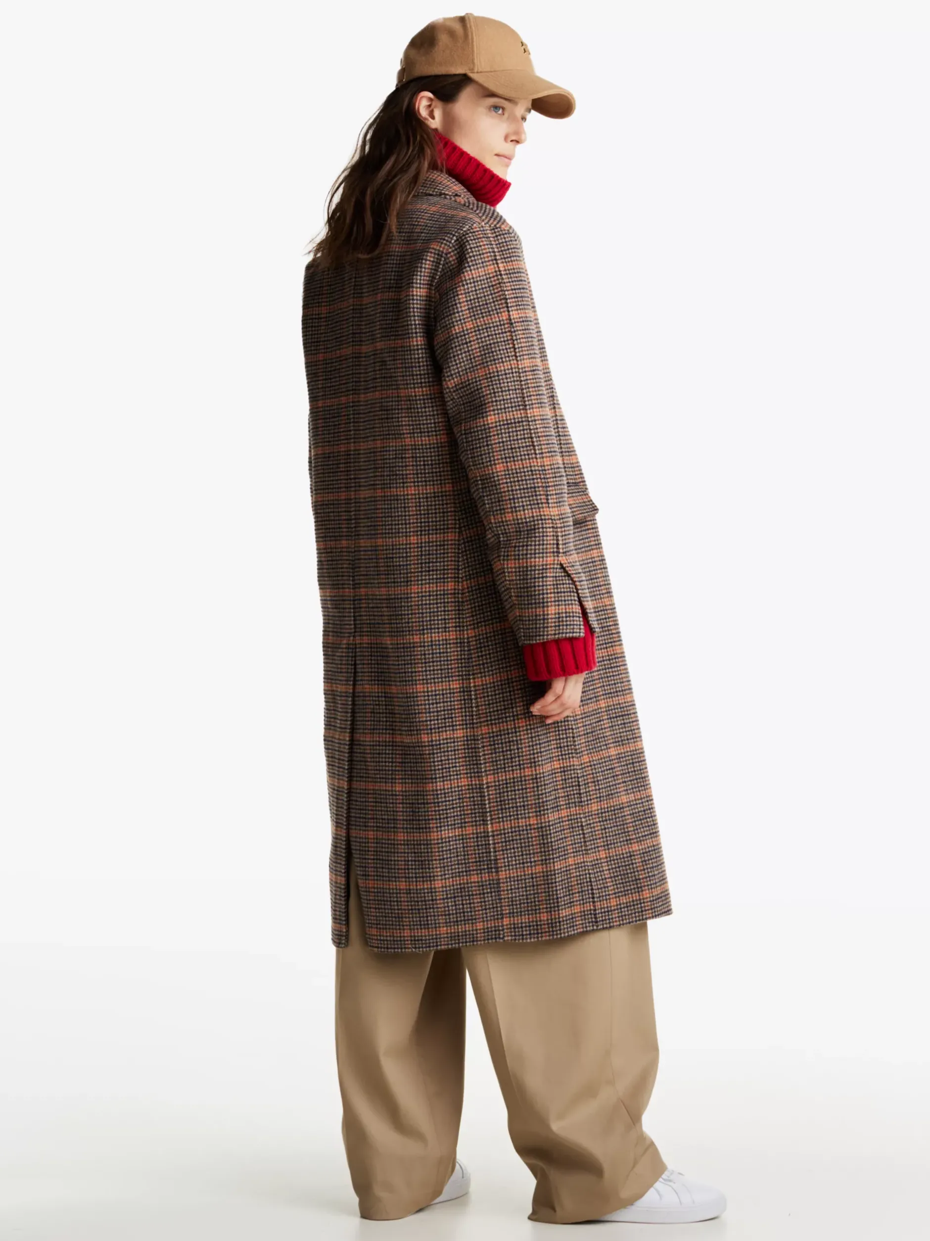 Kurtki & Płaszcze|Wełniane Płaszcze*Tommy Hilfiger Długi Płaszcz Dwurzędowy W Kratkę ORANGE CHECK