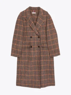 Kurtki & Płaszcze|Wełniane Płaszcze*Tommy Hilfiger Długi Płaszcz Dwurzędowy W Kratkę ORANGE CHECK