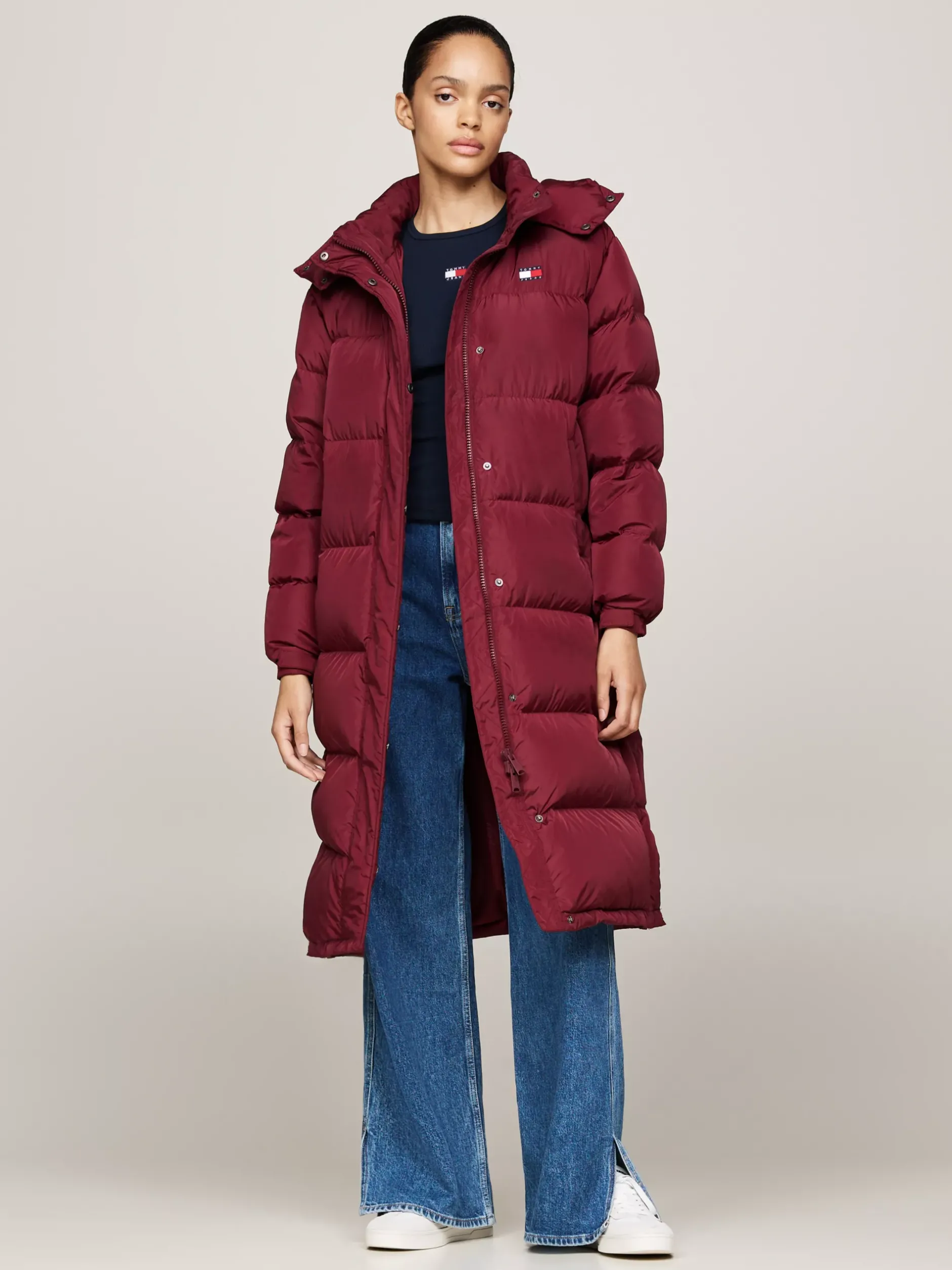Kurtki & Płaszcze*Tommy Hilfiger Długi Puchowy Płaszcz Alaska Z Kapturem DEEP ROUGE