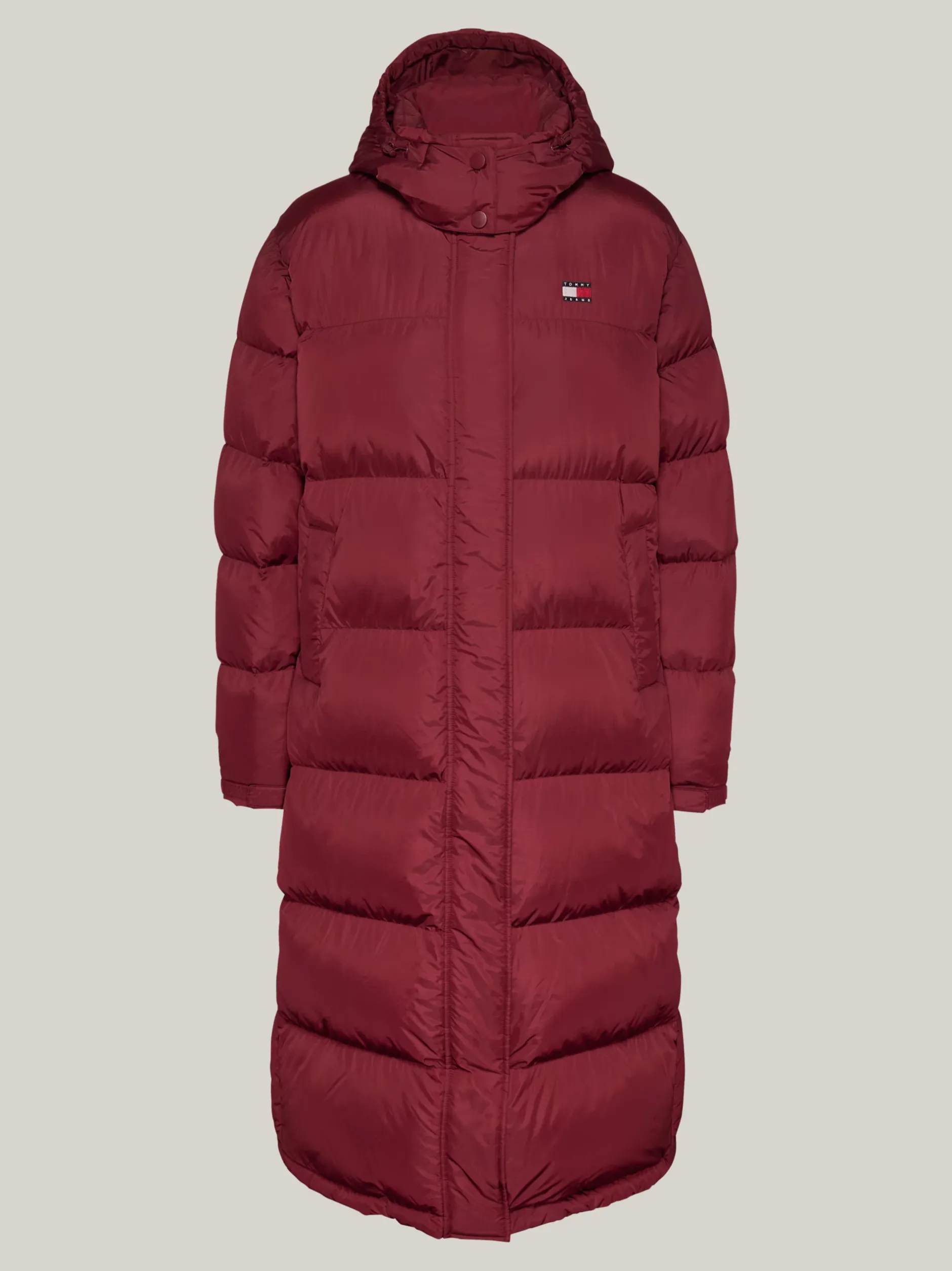 Kurtki & Płaszcze*Tommy Hilfiger Długi Puchowy Płaszcz Alaska Z Kapturem DEEP ROUGE