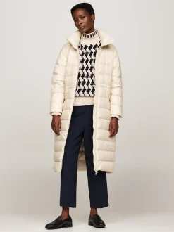 Kurtki & Płaszcze*Tommy Hilfiger Długi Puchowy Płaszcz Z Kapturem CLASSIC BEIGE