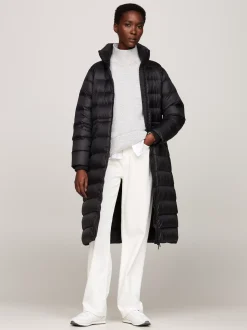 Kurtki & Płaszcze*Tommy Hilfiger Długi Puchowy Płaszcz Z Kapturem BLACK