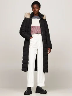 Kurtki & Płaszcze*Tommy Hilfiger Długi Puchowy Płaszcz Z Kapturem BLACK