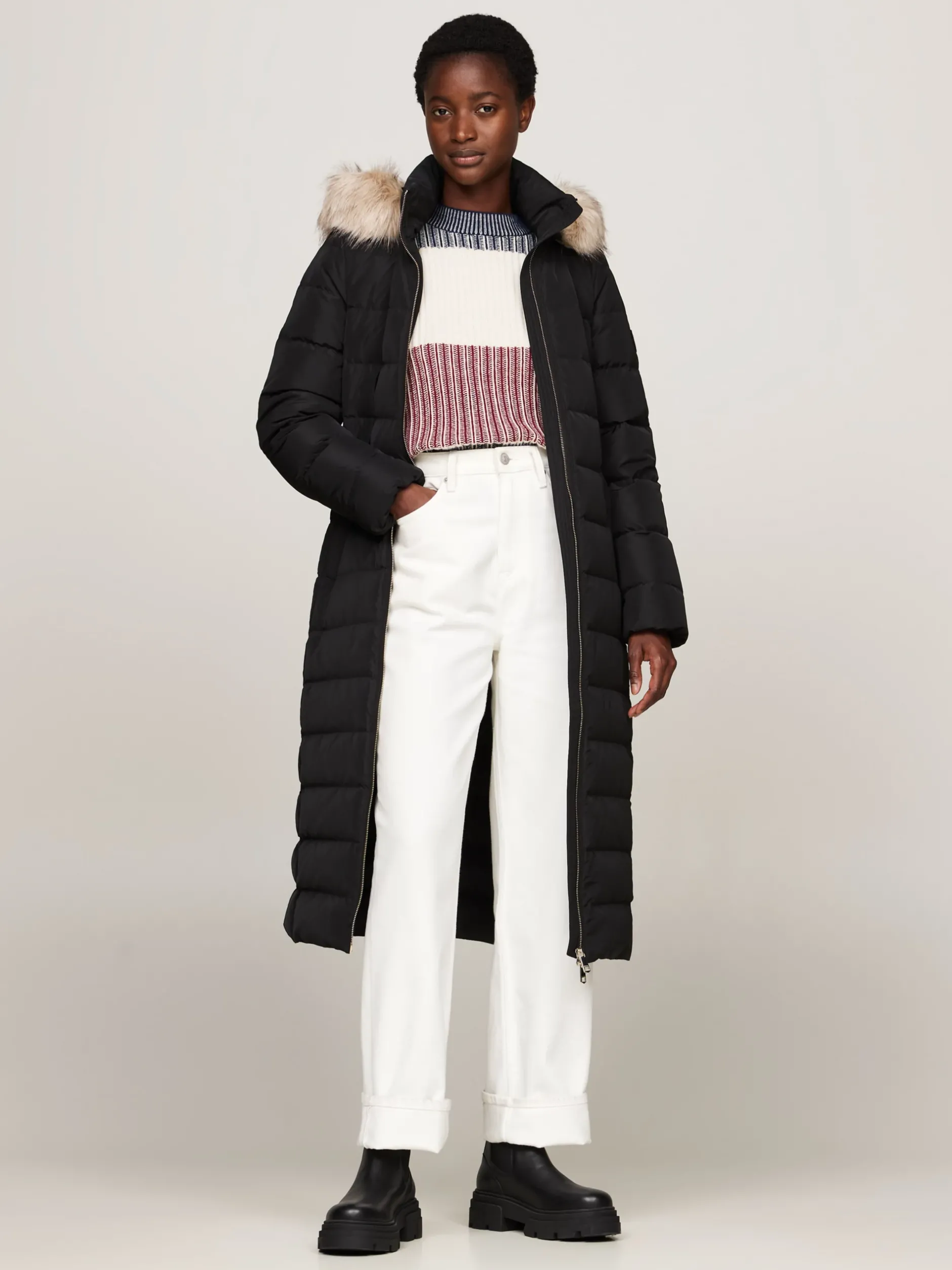 Kurtki & Płaszcze*Tommy Hilfiger Długi Puchowy Płaszcz Z Kapturem BLACK