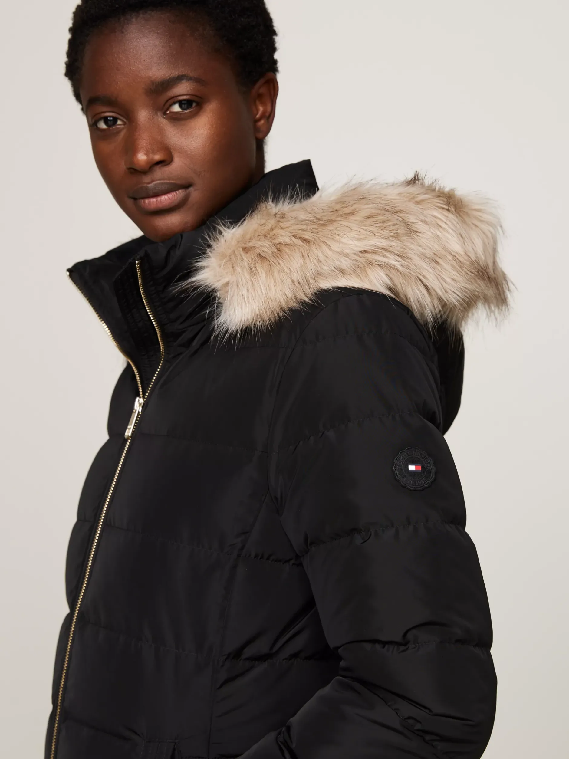 Kurtki & Płaszcze*Tommy Hilfiger Długi Puchowy Płaszcz Z Kapturem BLACK