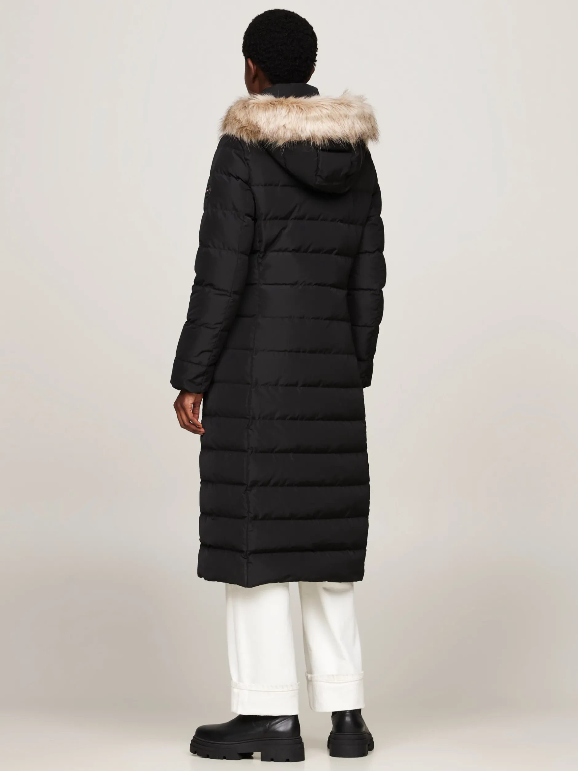 Kurtki & Płaszcze*Tommy Hilfiger Długi Puchowy Płaszcz Z Kapturem BLACK