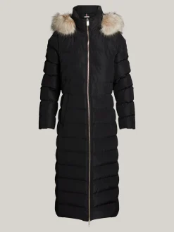 Kurtki & Płaszcze*Tommy Hilfiger Długi Puchowy Płaszcz Z Kapturem BLACK