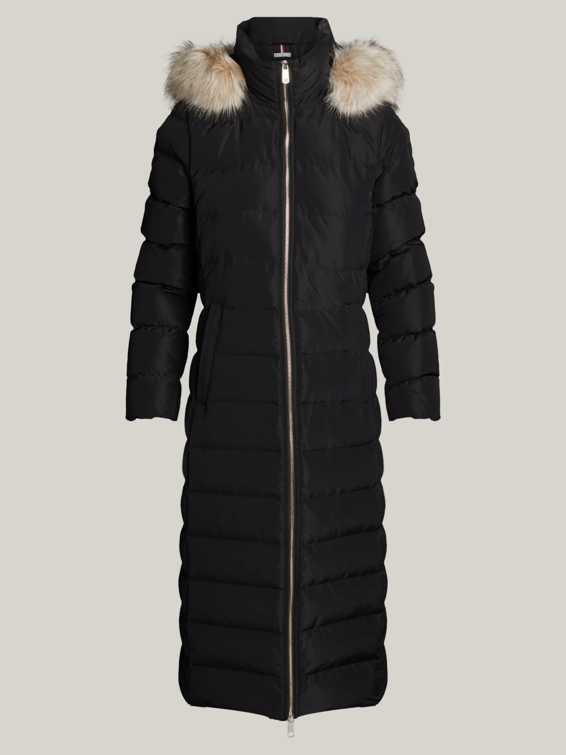 Kurtki & Płaszcze*Tommy Hilfiger Długi Puchowy Płaszcz Z Kapturem BLACK