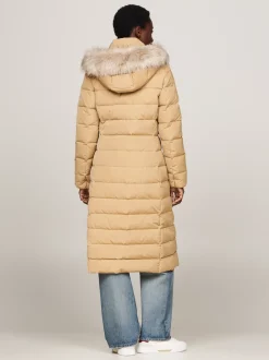 Kurtki & Płaszcze*Tommy Hilfiger Długi Puchowy Płaszcz Z Kapturem CLASSIC KHAKI