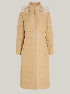 Kurtki & Płaszcze*Tommy Hilfiger Długi Puchowy Płaszcz Z Kapturem CLASSIC KHAKI