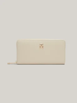 Portfele & Breloczki Do Kluczy*Tommy Hilfiger Duży Portfel TH Chic Z Zapięciem Na Zamek CLASSIC BEIGE
