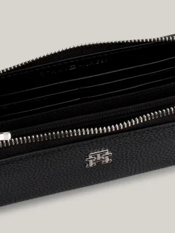 Portfele & Breloczki Do Kluczy*Tommy Hilfiger Duży Portfel TH Emblem Zapinany Na Zamek BLACK