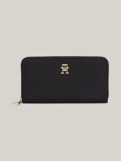 Portfele & Breloczki Do Kluczy*Tommy Hilfiger Duży Portfel Z Zamkiem I Monogramem TH BLACK