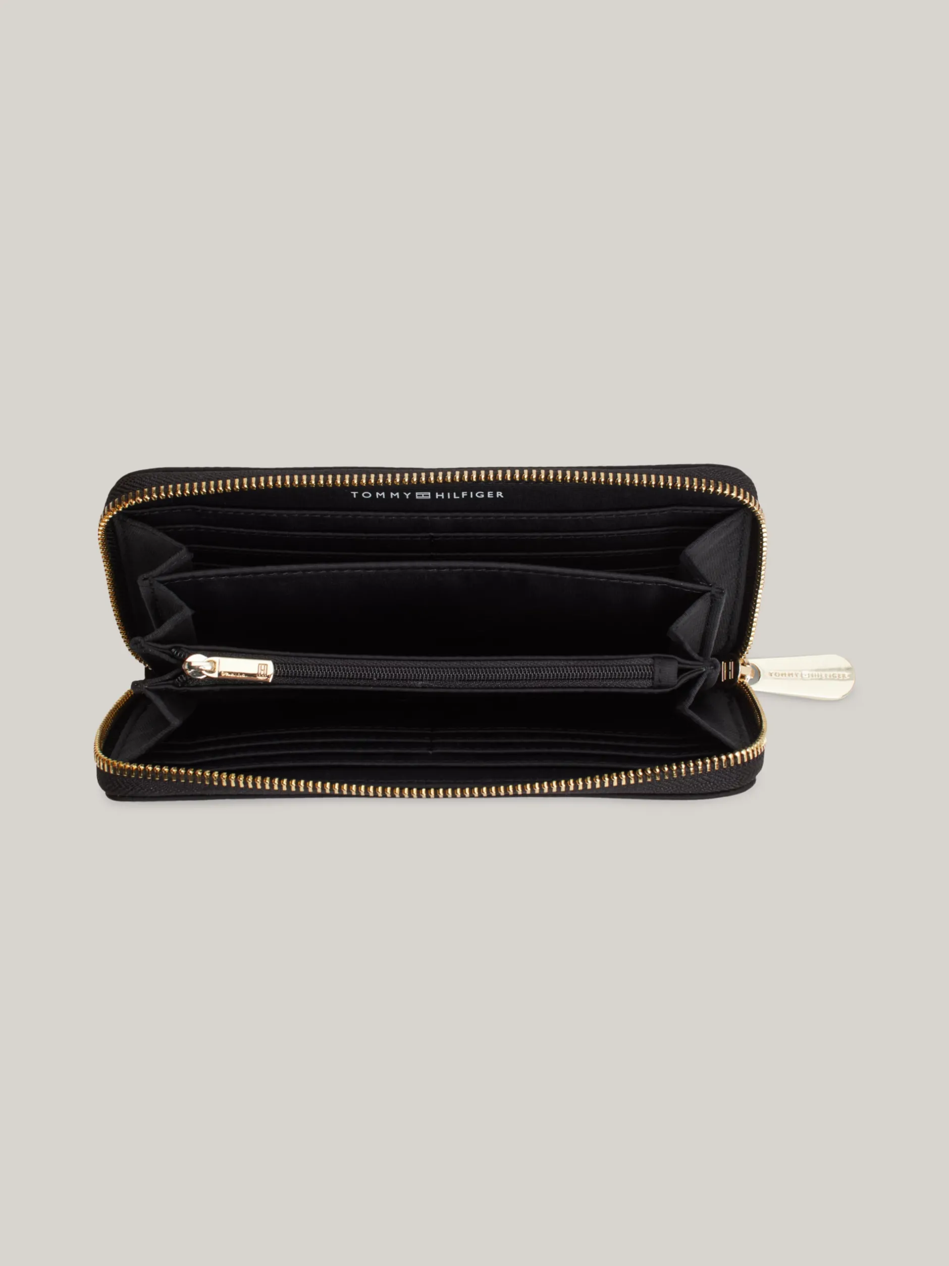Portfele & Breloczki Do Kluczy*Tommy Hilfiger Duży Portfel Z Zamkiem I Monogramem TH BLACK