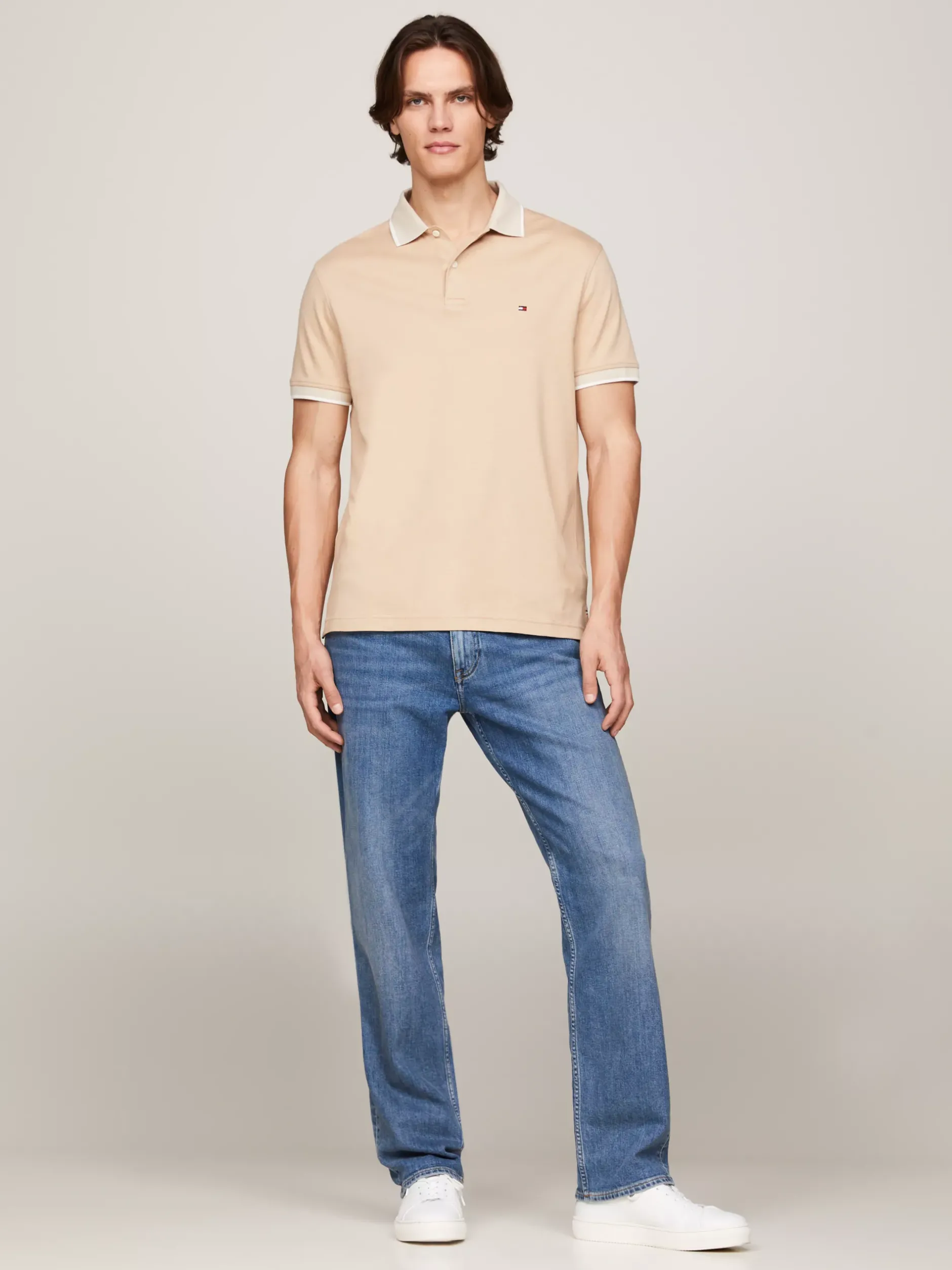 Koszulki Polo*Tommy Hilfiger Dwukolorowa Koszulka Polo O Regularnym Kroju CLASSIC BEIGE / CLASSIC KHAKI