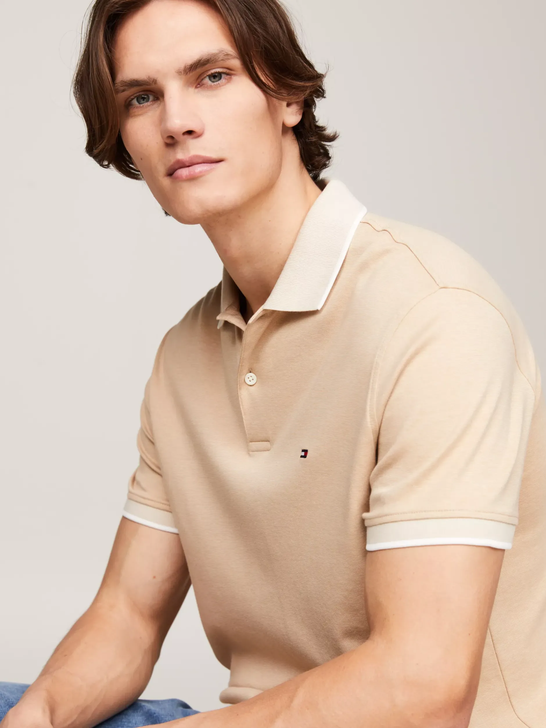 Koszulki Polo*Tommy Hilfiger Dwukolorowa Koszulka Polo O Regularnym Kroju CLASSIC BEIGE / CLASSIC KHAKI