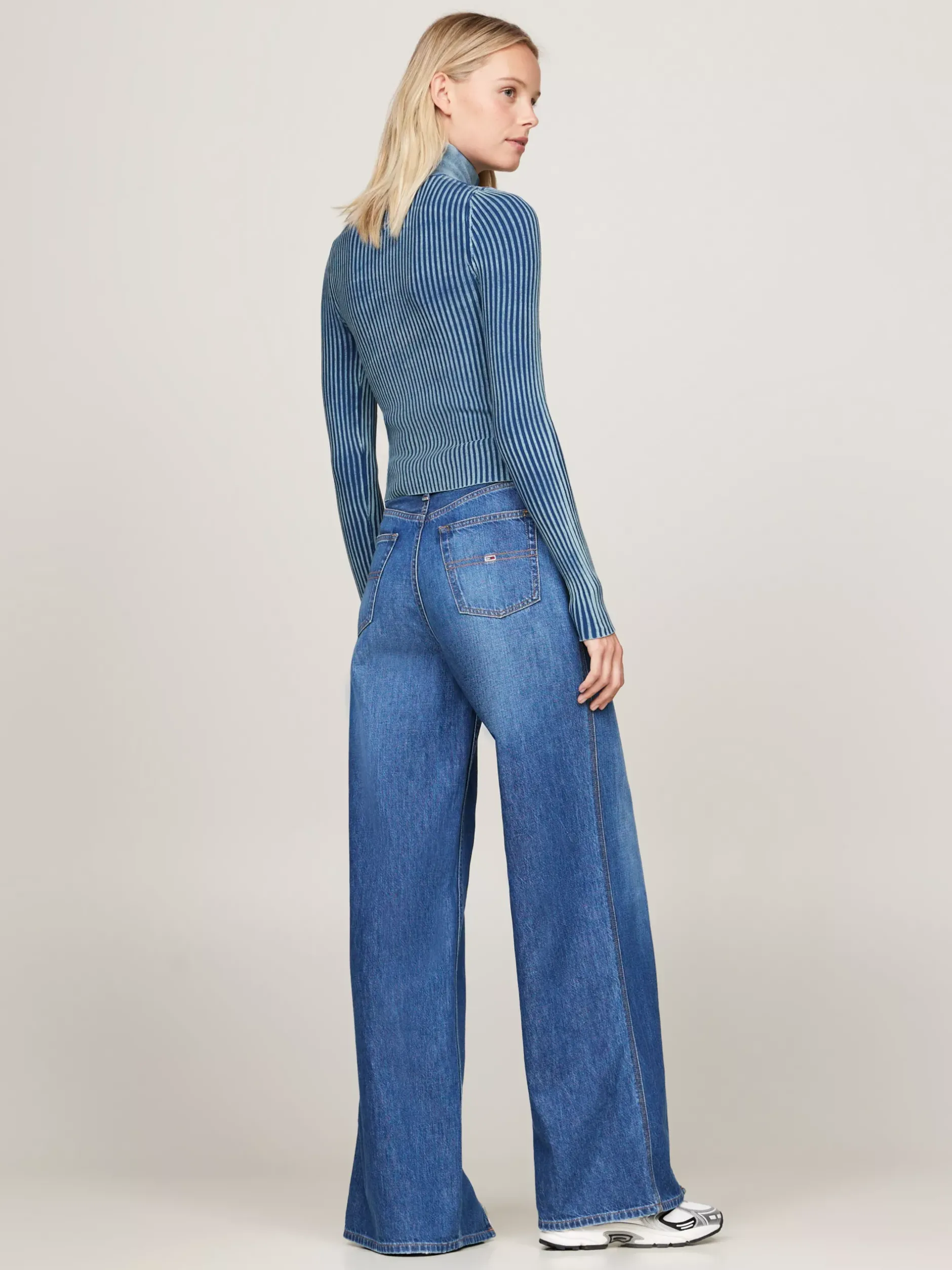 Swetry|Dzianina*Tommy Hilfiger Dwukolorowy Prążkowany Sweter Na Zamek CHASE BLUE