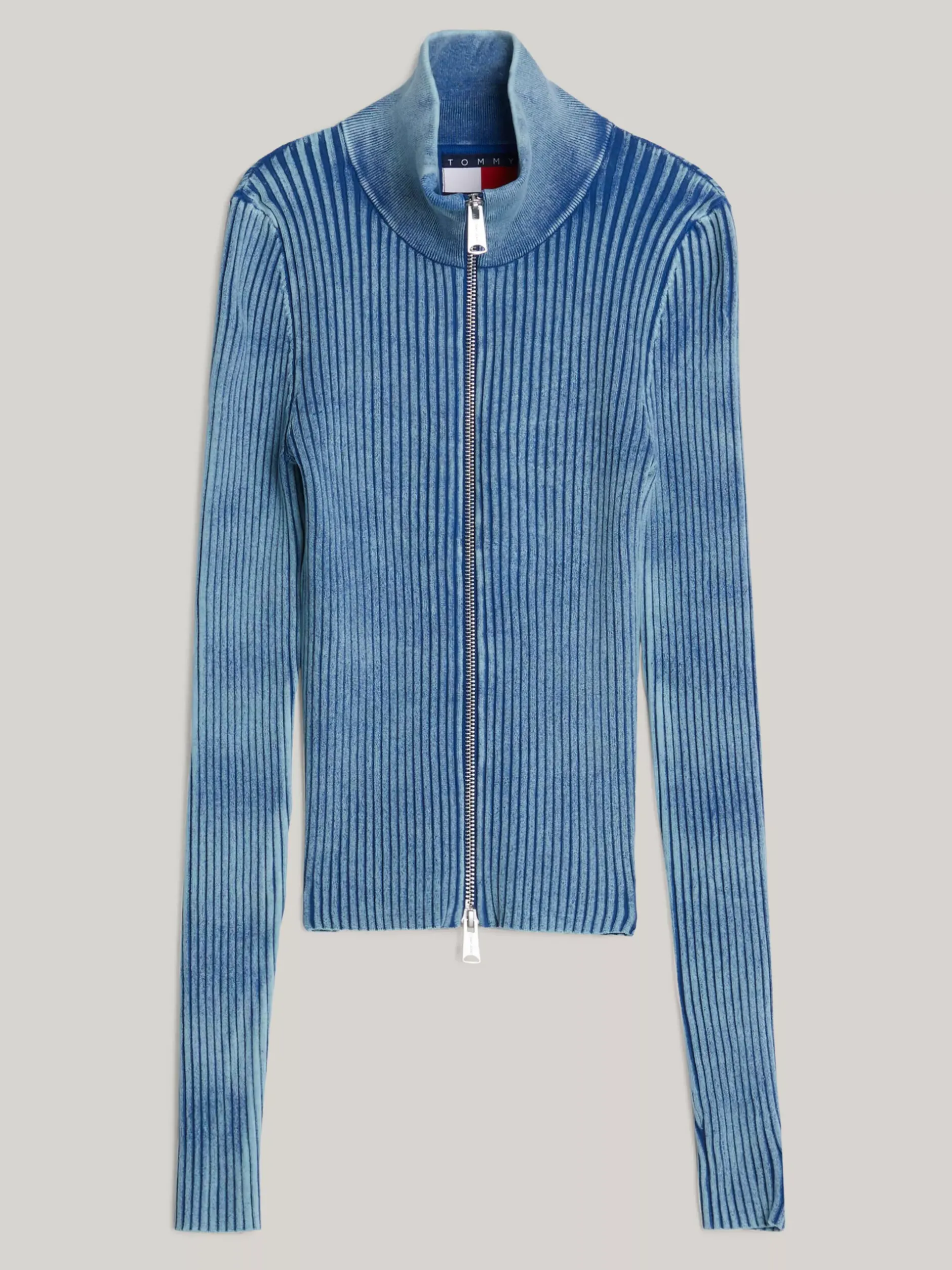 Swetry|Dzianina*Tommy Hilfiger Dwukolorowy Prążkowany Sweter Na Zamek CHASE BLUE