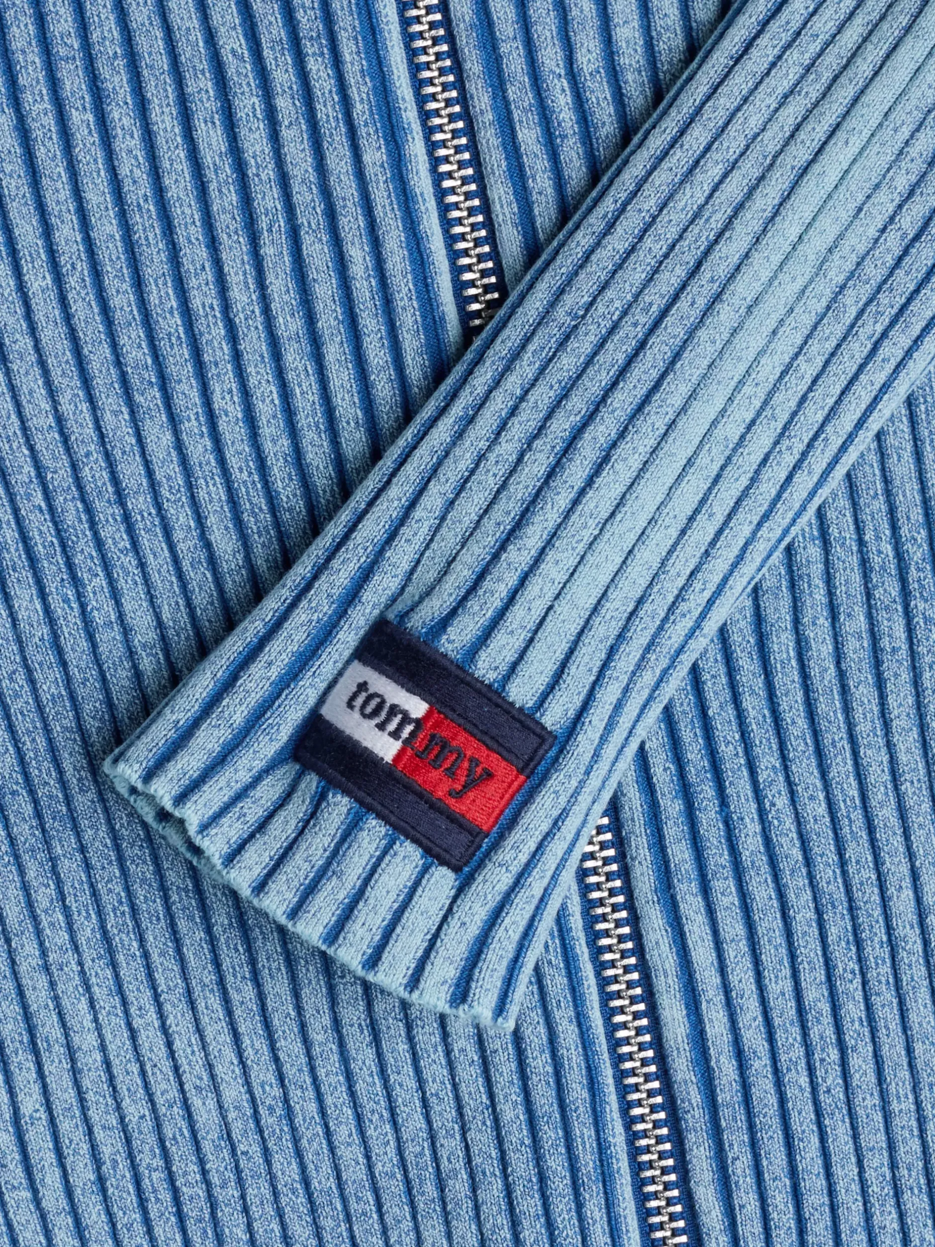 Swetry|Dzianina*Tommy Hilfiger Dwukolorowy Prążkowany Sweter Na Zamek CHASE BLUE