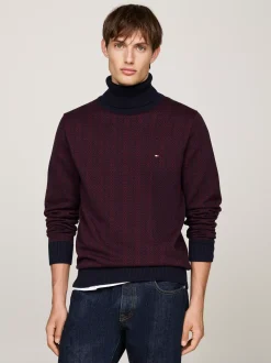 Swetry Z Golfem|Swetry*Tommy Hilfiger Dwukolorowy Sweter Z Golfem DEEP ROUGE / DESERT SKY